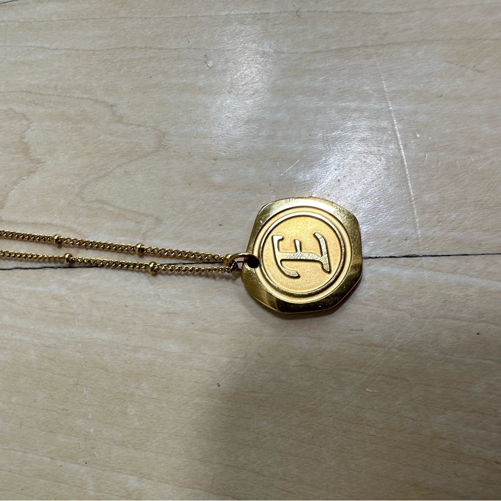 Savvy cie 22k yellow gold plated stainless steel coin initial necklace - Picture 4 of 7